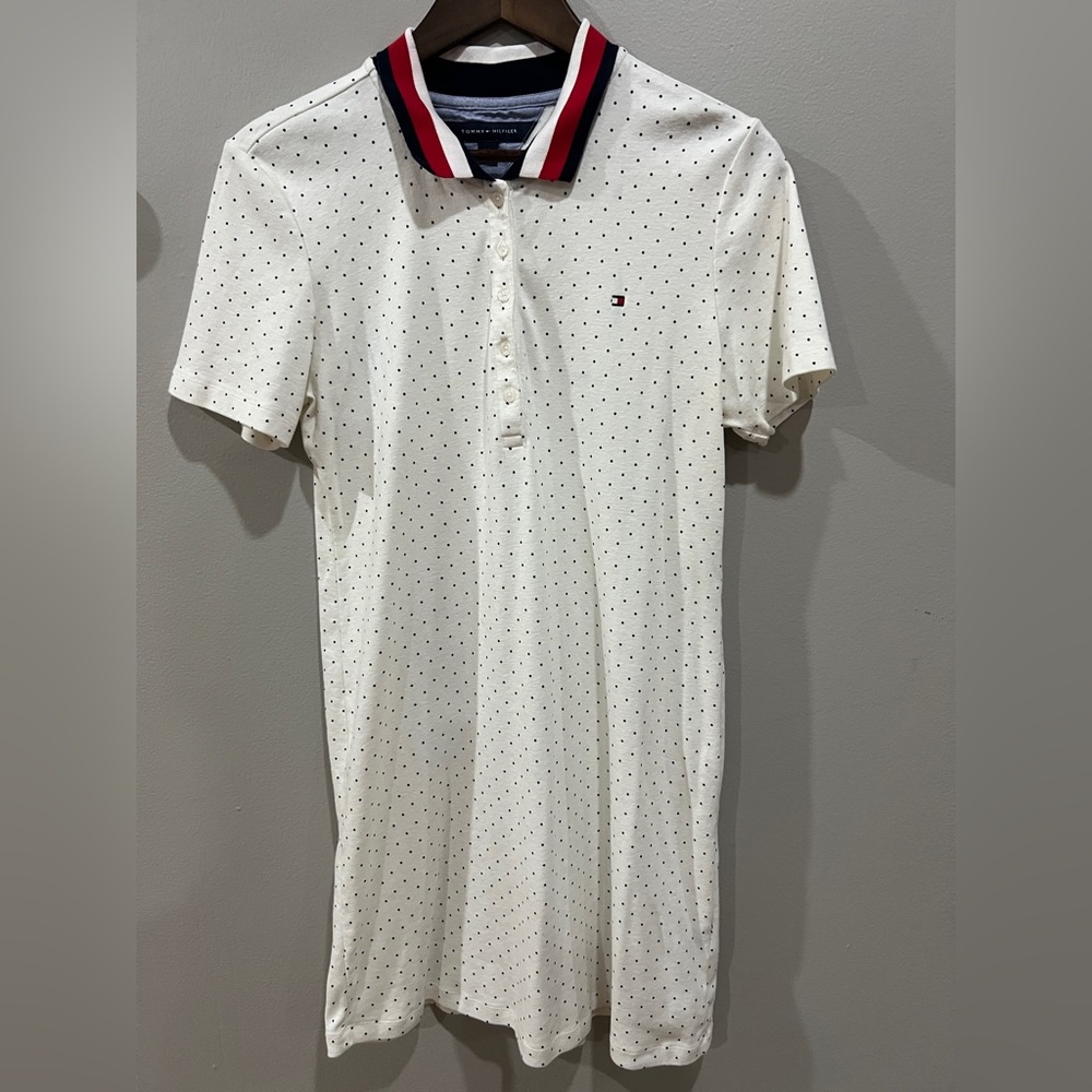 Womens Tommy Hilfiger Red and White Striped Collar Polo Dress
